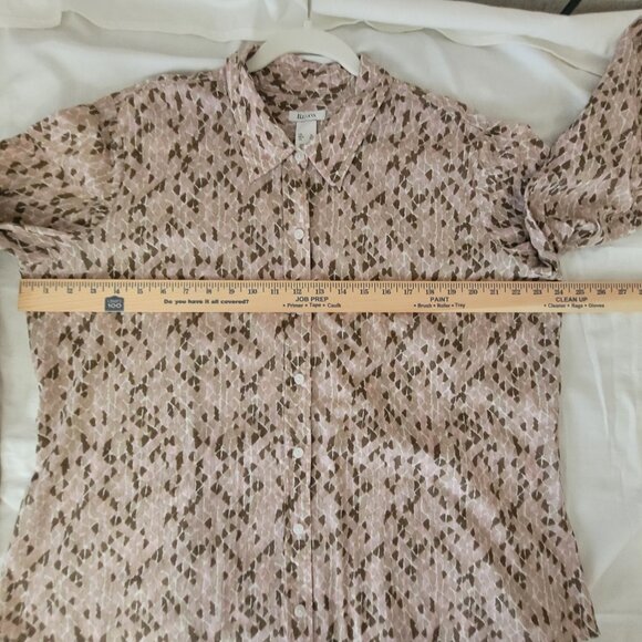 Liz & Co. Pink Tan Brown Womens Long Sleeve Button Blouse XL - Picture 10 of 15